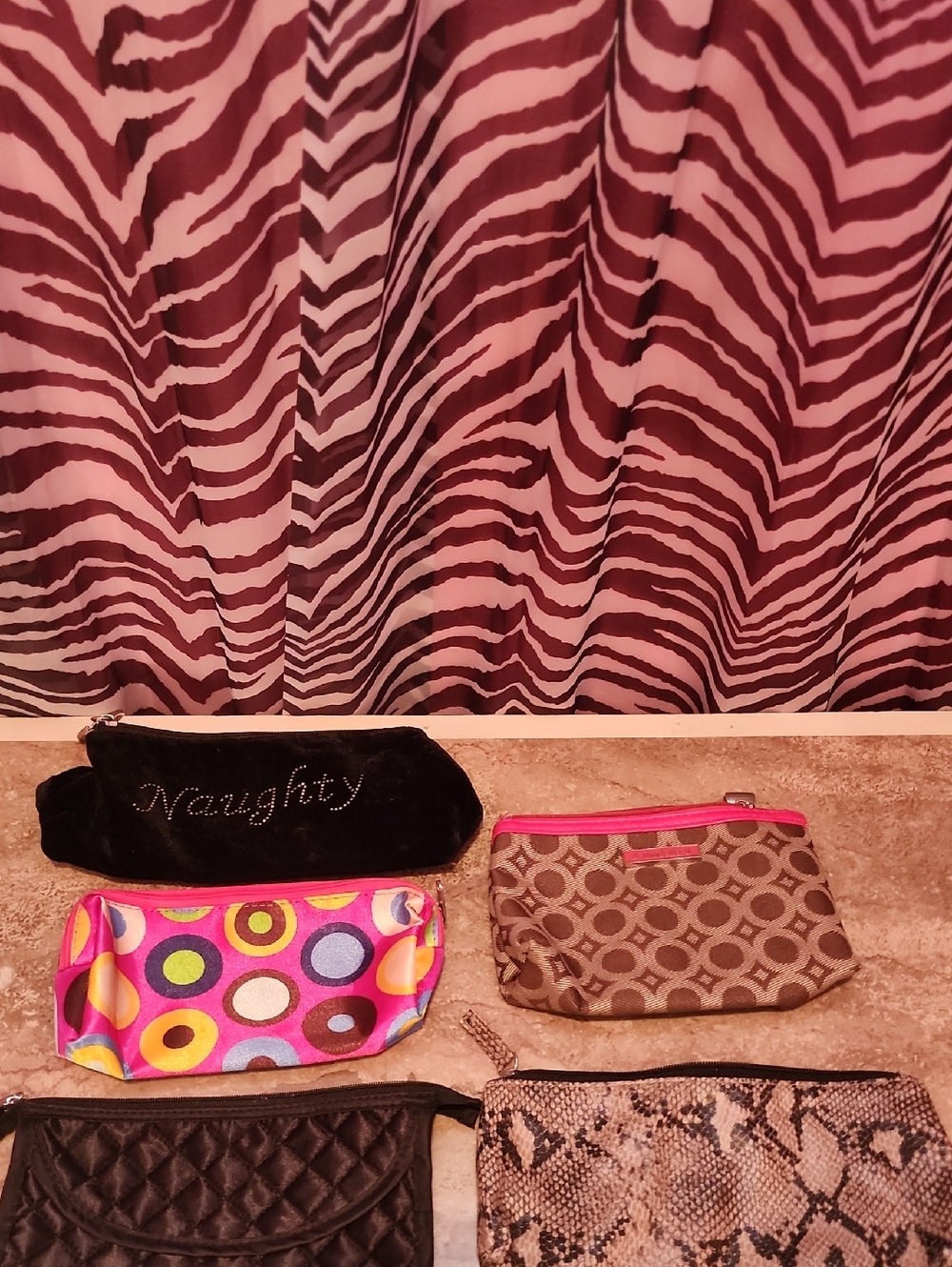 Assorted Cosmetic Bags - Pink, Black, Brown, Multicolor